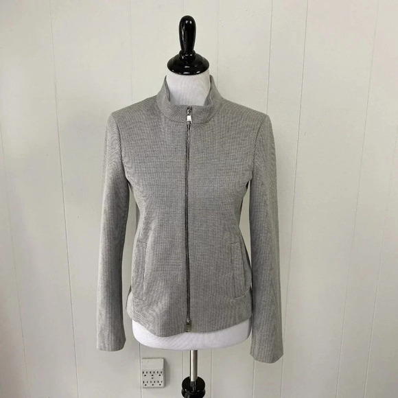 Hugo Boss Jelinita Blazer Black White Full Zip Wool Blend Houndstooth Jacket 2 - Picture 3 of 16